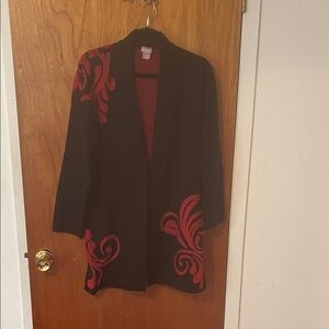 New Chico's Black and Red Jacket with Elegant Patterns